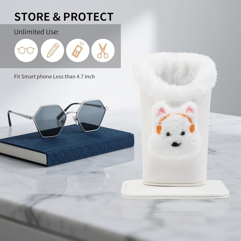 FlyingMage Store Plush Lined Eyeglasses Holder, Cute Magnetic PU Leather Glasses Stand Case for Women Men Kids - Image 3